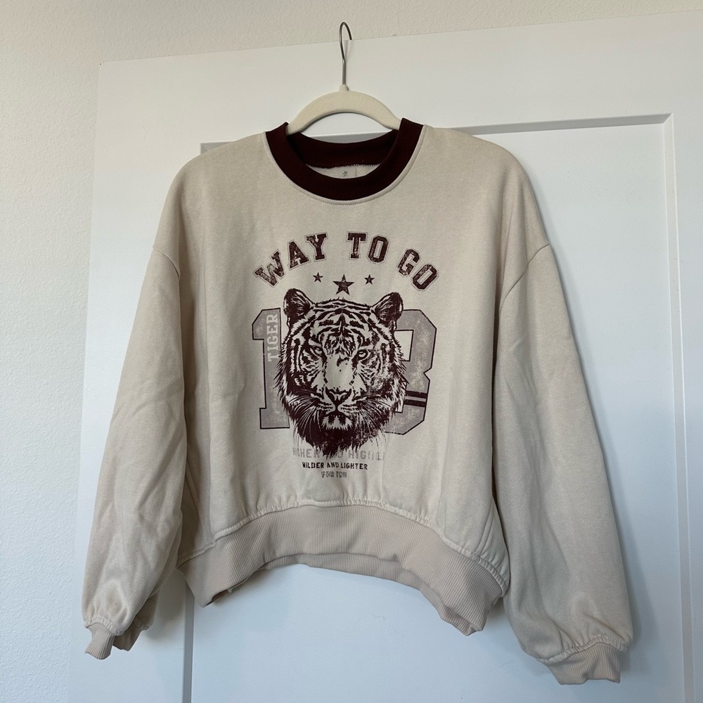 AS Revival Cream Tiger Graphic Sweatshirt with Maroon Trim